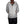 Person wearing a gray zip-up hoodie on a white background