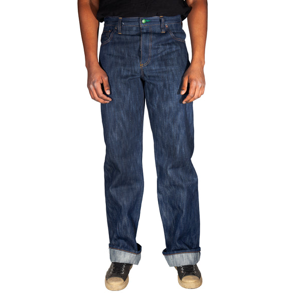 Person wearing blue jeans on a white background