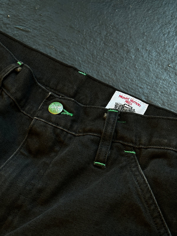 Black Double Knee tack button work chino