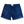 Blue shorts with a brand label on a white background