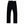 A pair of black denim jeans laid flat on a surface.