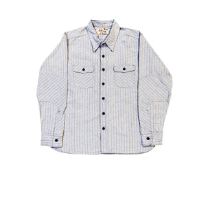 Striped shirt with a brand logo on a white background