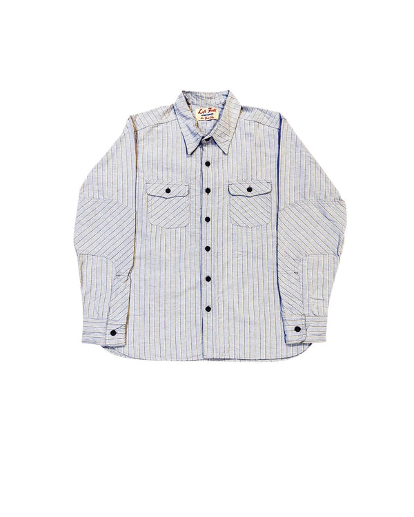 Striped shirt with a brand logo on a white background