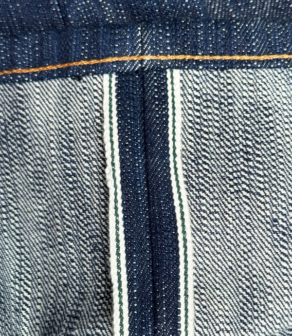 Close-up of denim fabric with a zipper