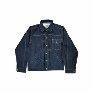 Blue denim jacket on a white background