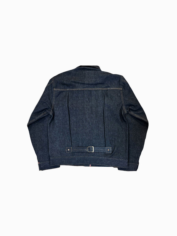 Dark denim jacket on a white background