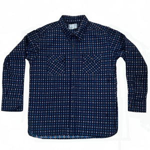 Navy checkered shirt on a white background