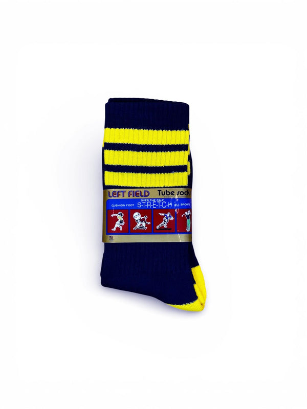Dark Navy & Yellow Striped Bamboo Tube Socks