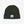 Green knit beanie with a label on a light gray background