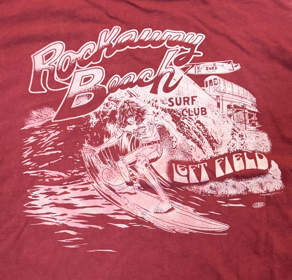 Left Field x Rockaway Beach Surf Club Cotton Maroon Crew (check sizing specs)