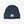 Dark blue knit beanie with a logo on a light gray background