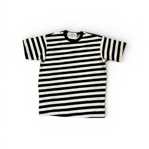 Black and white striped t-shirt on a white background