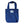 Blue tote bag with a label on a white background
