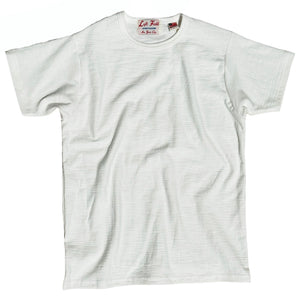 A white crew neck T-shirt with short sleeves, displayed against a plain background.