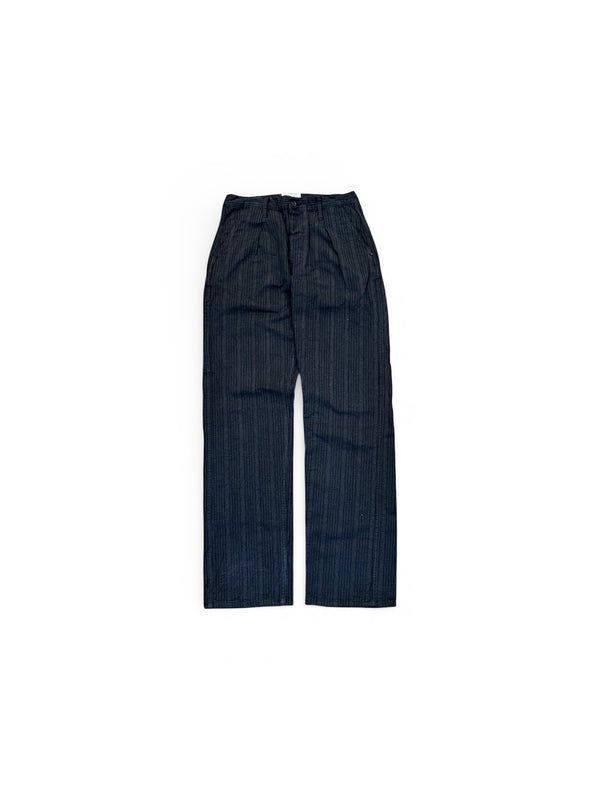 Dark pinstripe pants on a white background
