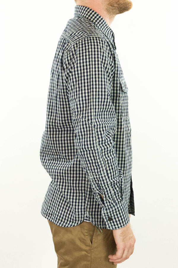 Nihon Menpu linen/cotton selvedge Indigo gingham Dust Bowl Workshirt