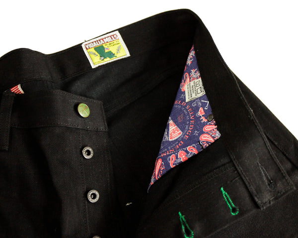 Chelsea Black Maria Vidalia Mills 14 oz selvedge Sulphur Dyed Denim  **Size up 1" in the waist(deadstock, no more black)