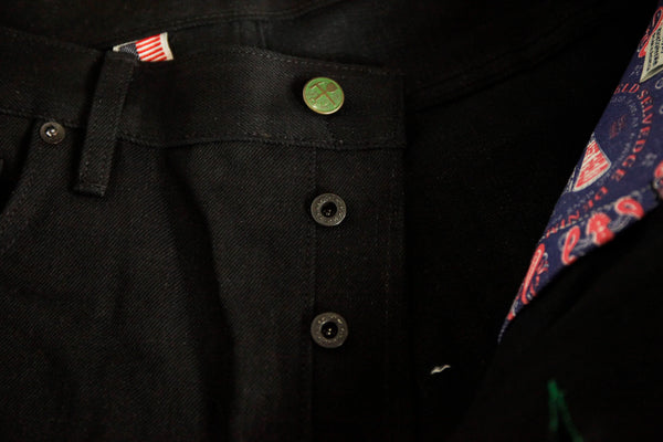 Chelsea Black Maria Vidalia Mills 14 oz selvedge Sulphur Dyed Denim  **Size up 1" in the waist(deadstock, no more black)