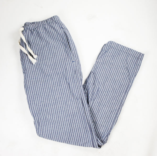 Japanese blue striped linen/cotton drawstring lounge pants
