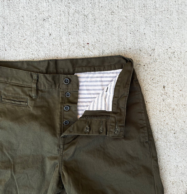Coal Miner Olive 9 oz Japanese stretch sateen twill