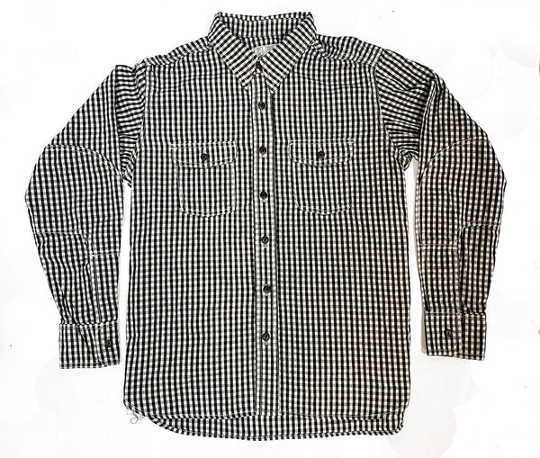 Nihon Menpu linen/cotton selvedge Indigo gingham Dust Bowl Workshirt